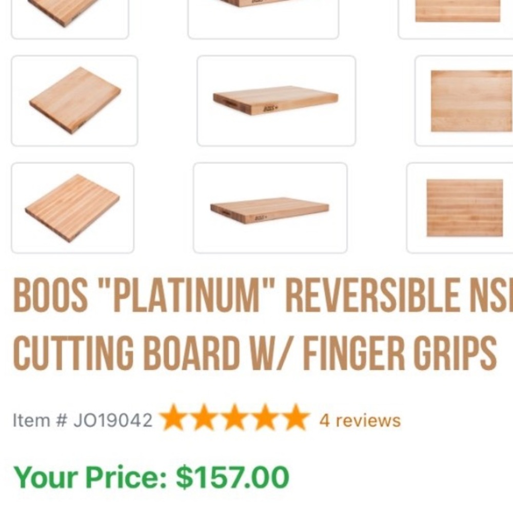 Retl$157 15” x 20” Boos Reversible Cutting Board with Finger Grips